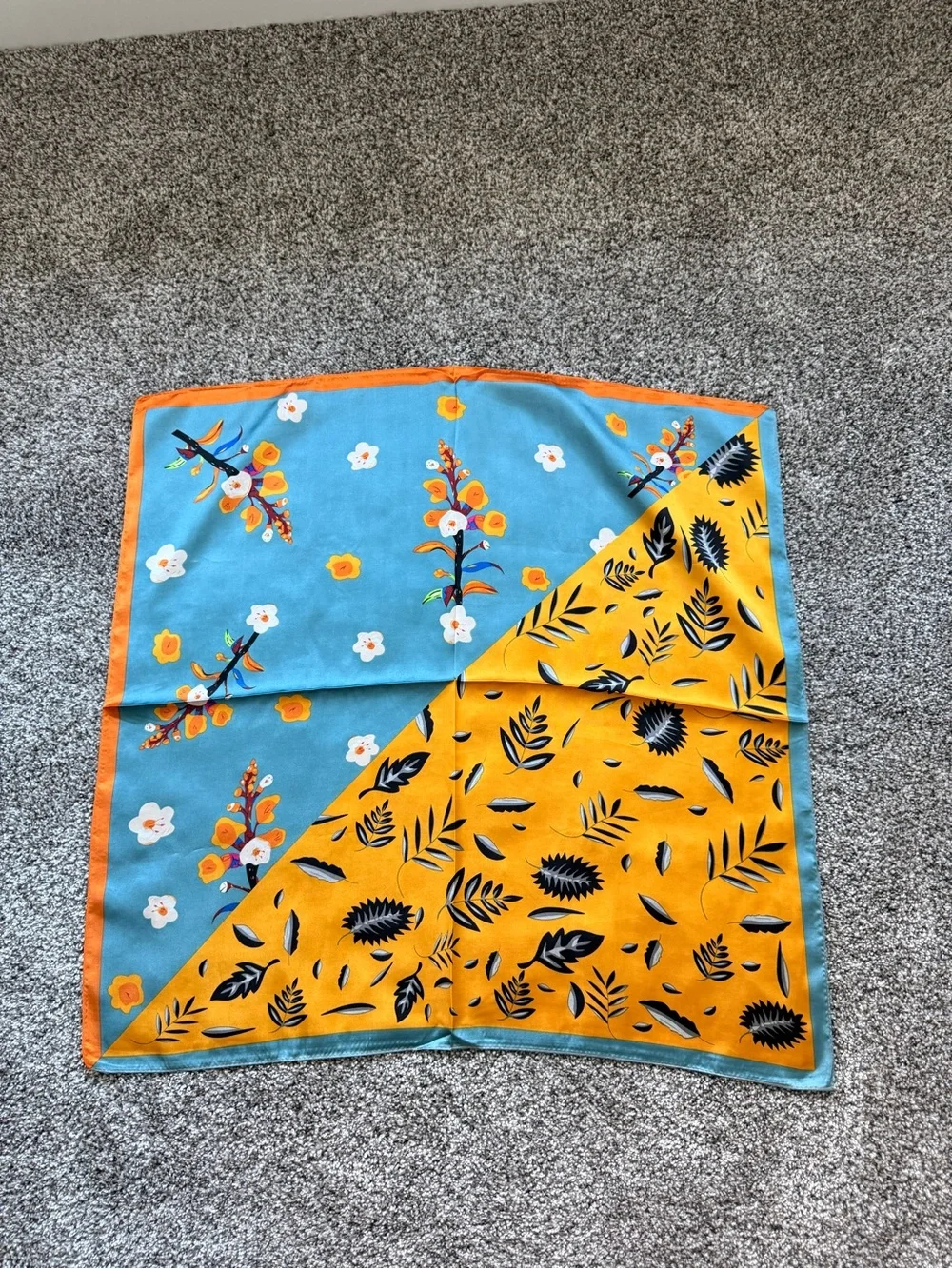 Floral Reversible Satin Headscarf - Blue & Mustard